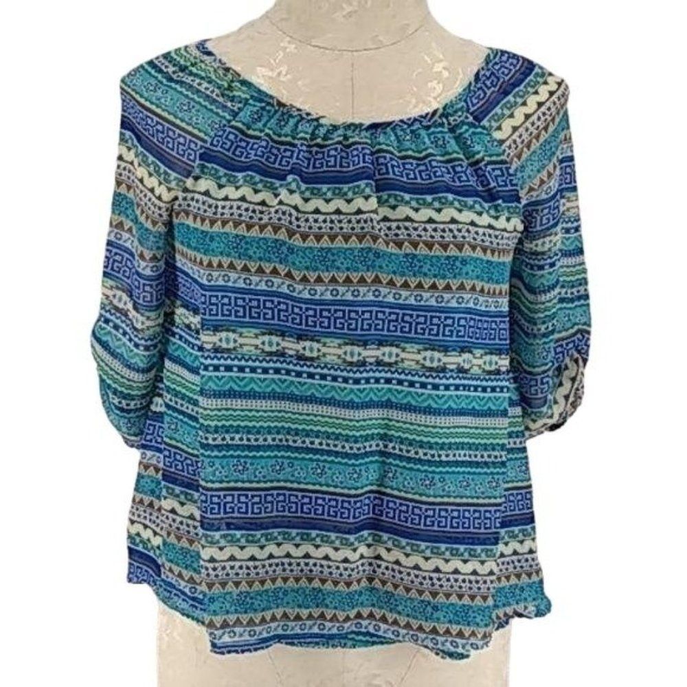 Beautees Scoop Neck Blue Striped large Blouse‎